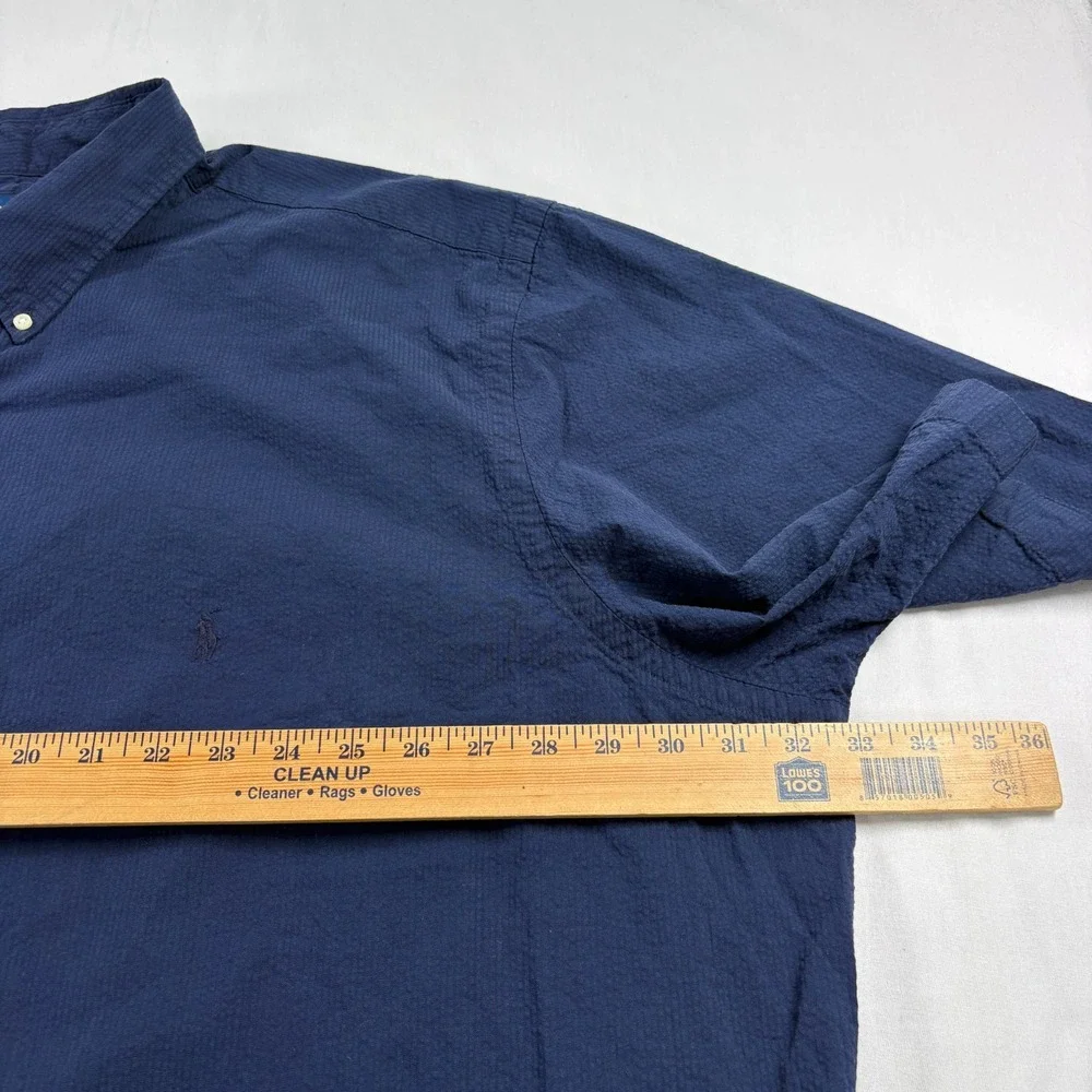 Polo Ralph Lauren Shirt Mens 4XLT Tall Blue Seersucker Button Up Short Sleeve